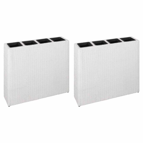 vidaXL Strat înălțat de grădină cu 4 ghivece, 2 buc., alb, poliratan