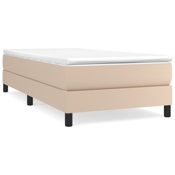 vidaXL Pat box spring cu saltea, cappuccino, 100x200cm piele ecologică