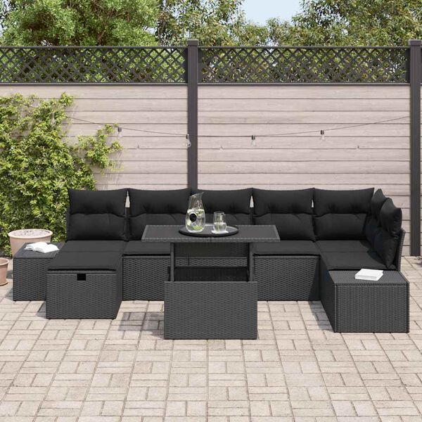 vidaXL Set de canapele pentru grădină 8 pcs Negru poliratan