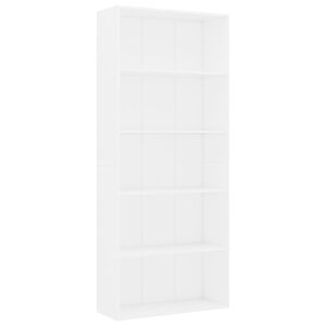vidaXL Bibliotecă cu 5 rafturi, alb, 80x30x189 cm, lemn prelucrat