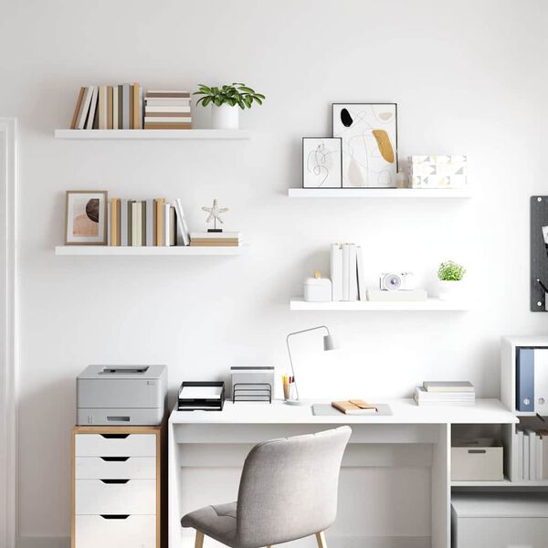 vidaXL Rafturi de perete suspendate, 4 buc., alb, 90x23,5x3,8 cm, MDF