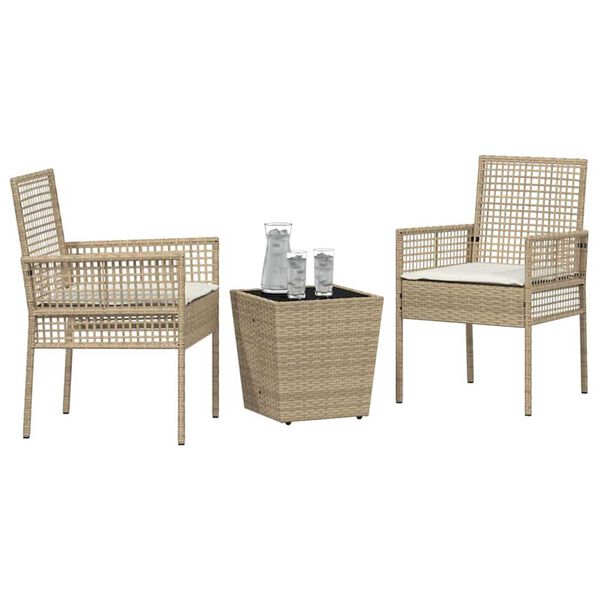 vidaXL Set Bistro de Grădină 3 pcs Bej Rattan poli