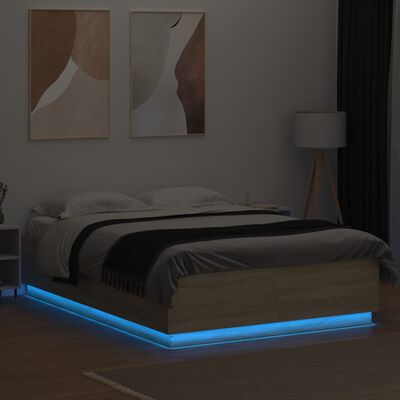vidaXL Cadru de pat cu LED stejar sonoma 150x200 cm lemn prelucrat