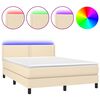 vidaXL Pat cu arcuri, saltea și LED, crem, 140x190 cm, textil