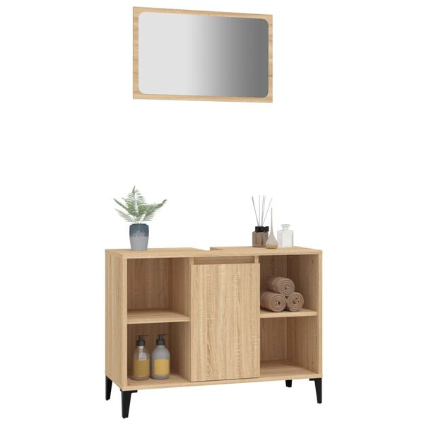vidaXL Set mobilier de baie, 2 piese, stejar sonoma, lemn prelucrat