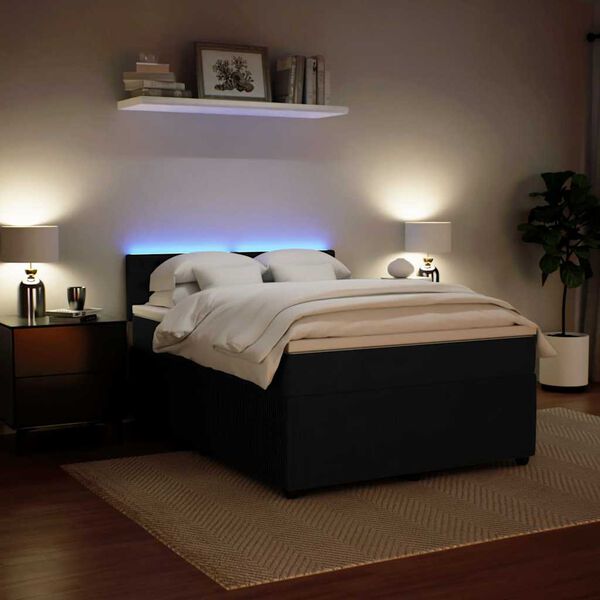 vidaXL Pat box spring cu saltea, negru, 140x190 cm, catifea