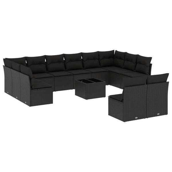 vidaXL Set mobilier de grădină cu perne, 13 piese, negru, poliratan