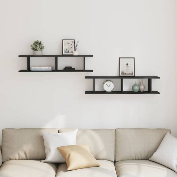 vidaXL Rafturi de perete 2 buc Stejar negru 90x18x20 cm Lemn prelucrat