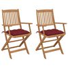 vidaXL Scaune grădină pliabile, cu perne, 2 buc., lemn masiv de acacia