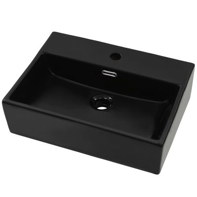 vidaXL Chiuvetă cu orificiu robinet, ceramică, 51,5x38,5x15 cm, negru
