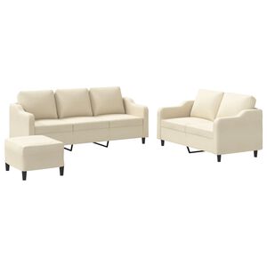 vidaXL Set de canapele cu perne, 3 piese, crem, textil