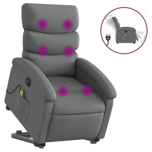 vidaXL Fotoliu electric masaj rabatabil cu ridicare, gri &icirc;nchis textil