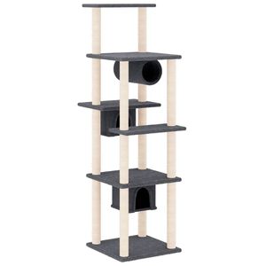 vidaXL Ansamblu de pisici, st&acirc;lpi din funie sisal, gri &icirc;nchis, 169 cm