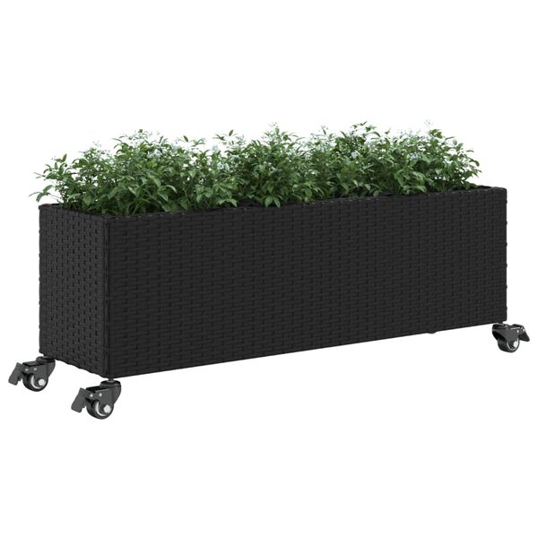 vidaXL Jardiniere grădină cu roți 2 buc. negru 107x32x38 cm poliratan