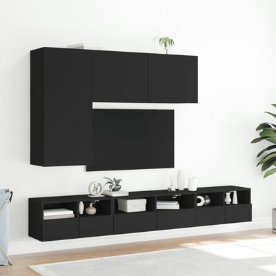 vidaXL Comode TV de perete, 5 piese, negru, lemn prelucrat