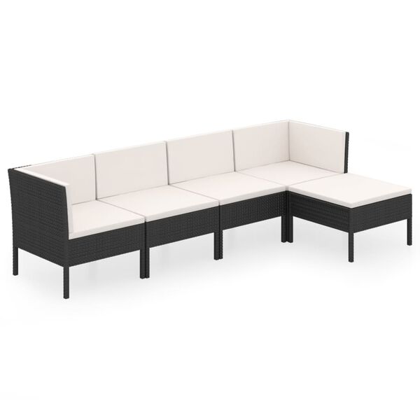 vidaXL Set mobilier de grădină cu perne, 5 piese, negru, poliratan