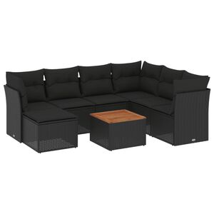 vidaXL Set mobilier de grădină cu perne, 8 piese, negru, poliratan
