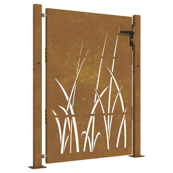 vidaXL Poartă de grădină 100x150 cm, oțel corten, design cu iarbă