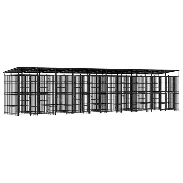 vidaXL Padoc pentru c&acirc;ini de exterior cu acoperiș, 18,43 m&sup2;, oțel