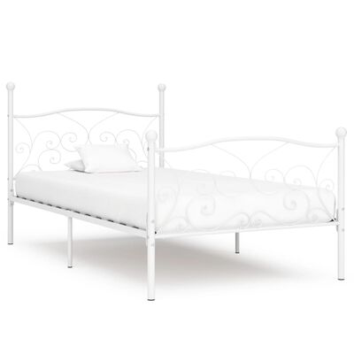 vidaXL Cadru de pat cu bază din șipci, alb, 100 x 200 cm, metal