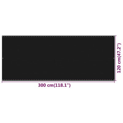 vidaXL Paravan de balcon, negru, 120x300 cm, HDPE