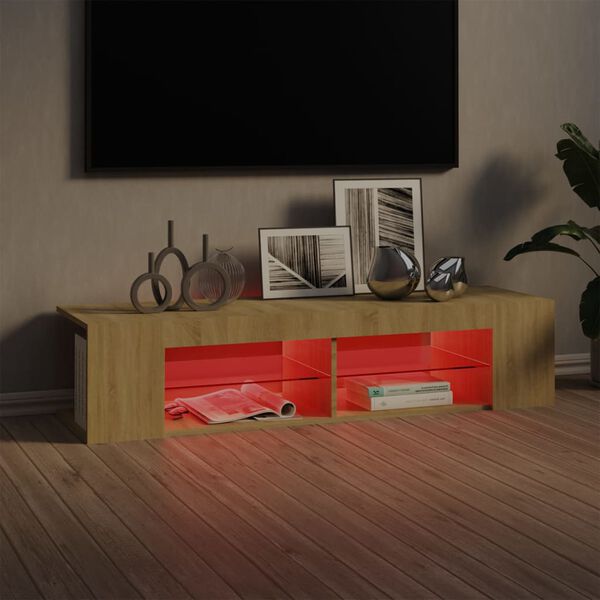 vidaXL Comodă TV cu lumini LED, stejar Sonoma, 135x39x30 cm