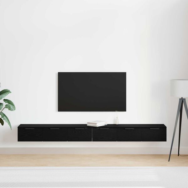 vidaXL Cabinet suspendat cu sertar 2 pcs Stejar Negru 102 x 30 x 20 cm