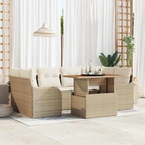 vidaXL Set de canapele pentru grădină 7 pcs Bej Rattan poli
