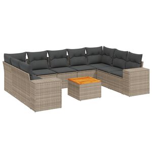 vidaXL Set mobilier de grădină cu perne, 10 piese, gri, poliratan