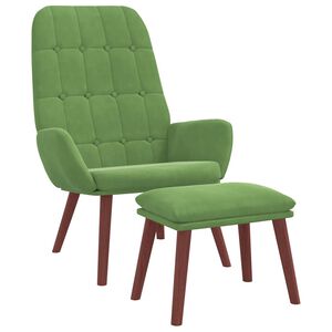 vidaXL Scaun de relaxare cu taburet, verde deschis, catifea