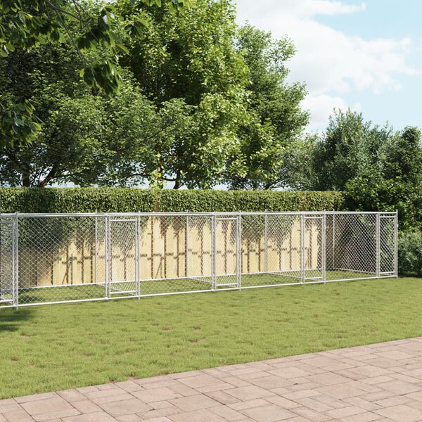 vidaXL Cușcă pentru câini cu uși, gri, 12x2x1,5 m, oțel galvanizat