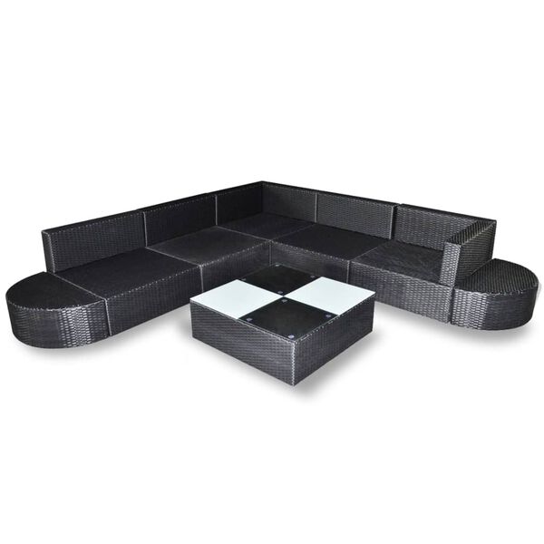 vidaXL Set mobilier de grădină cu perne, 8 piese, negru, poliratan