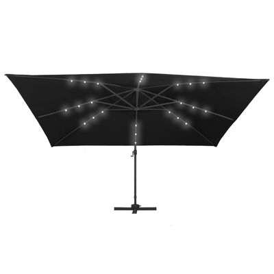vidaXL Umbrelă suspendată cu LED și stâlp aluminiu negru 400x300 cm