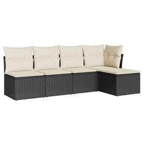 vidaXL Set mobilier de grădină cu perne, 5 piese, negru, poliratan