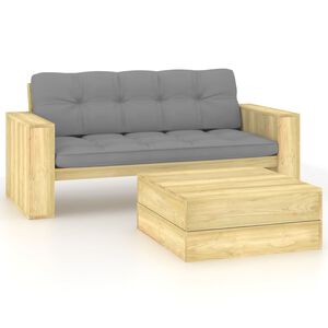 vidaXL Set mobilier de grădină cu perne, 2 piese, lemn de pin tratat