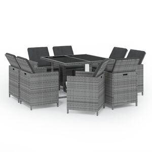 vidaXL Set mobilier grădină cu perne, 9 piese, gri, poliratan