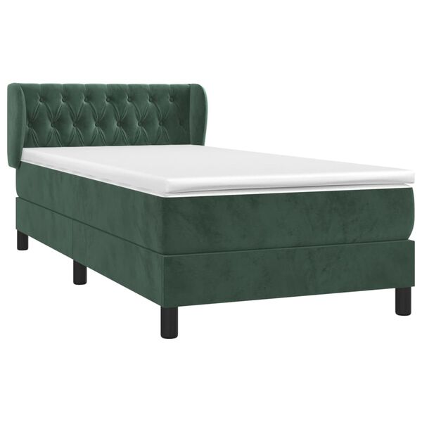 vidaXL Pat box spring cu saltea, verde &icirc;nchis, 90x190 cm, catifea