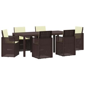 vidaXL Set de masă pentru grădină cu pernă 7 pcs Maro și Crem PP