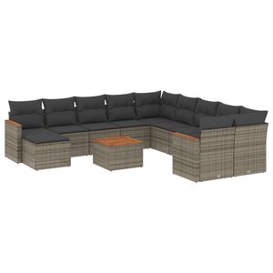 vidaXL Set canapea de grădină cu perne, 12 piese, gri, poliratan