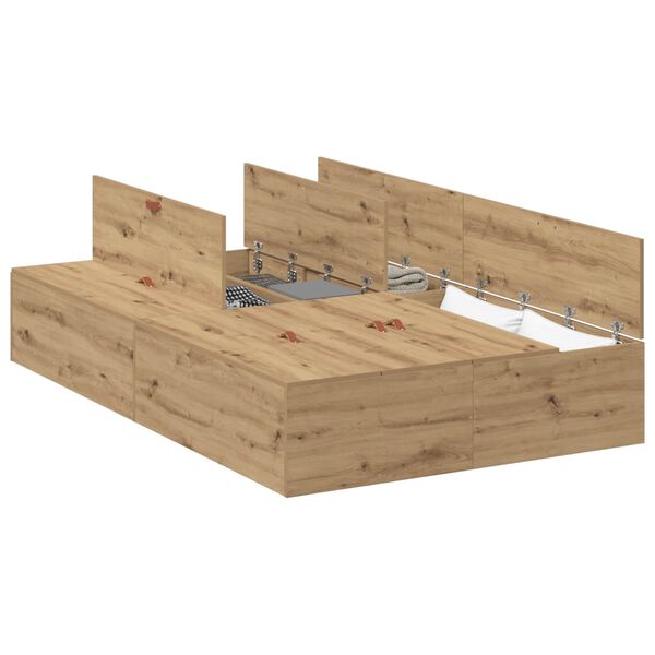 vidaXL Cadru de pat cu depozitare Stejar Artizanal 120 x 190 cm