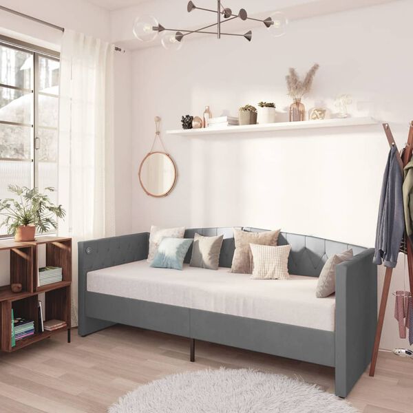 vidaXL Pat de zi cu saltea, gri deschis, 90x200 cm, catifea, USB