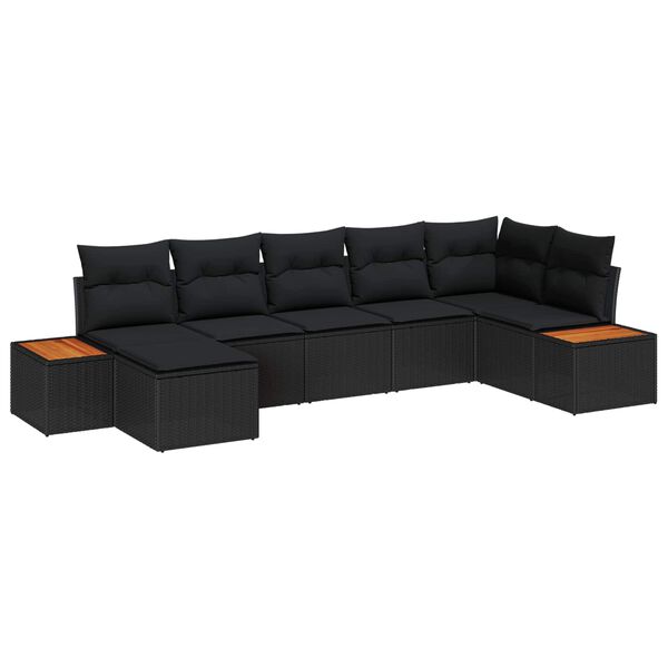 vidaXL Set de canapele pentru grădină cu pernă 7 pcs Negru Poli Rattan