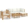 vidaXL Set mobilier de grădină cu perne alb crem, 6 piese, bambus