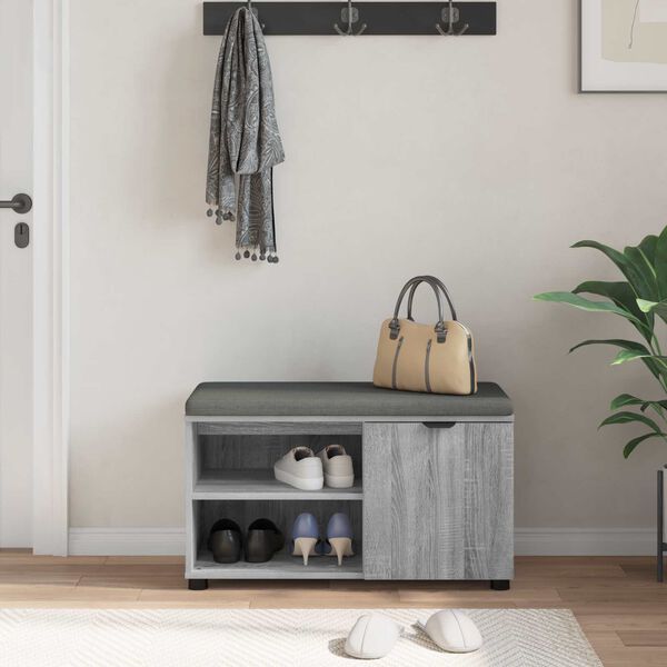vidaXL Bancă pentru hol cu pernă cu raft Sonoma gri 80 x 38 x 46 cm