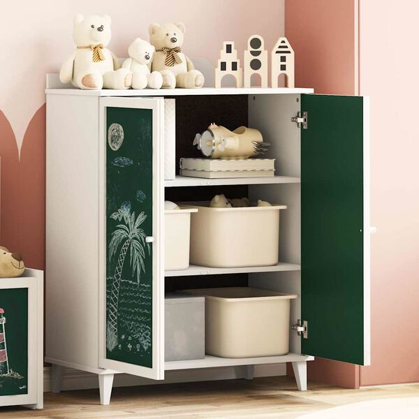 vidaXL Dulap cu două uși și față de tablă de cretă ROROS Alb