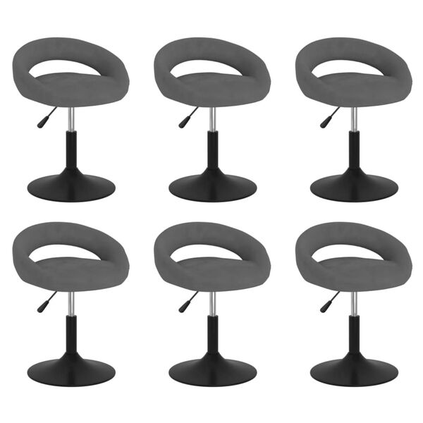 vidaXL Scaune de sufragerie pivotante, 6 buc, gri &icirc;nchis, catifea