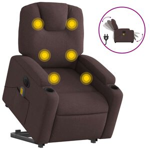 vidaXL Fotoliu electric masaj rabatabil cu ridicare maro &icirc;nchis textil