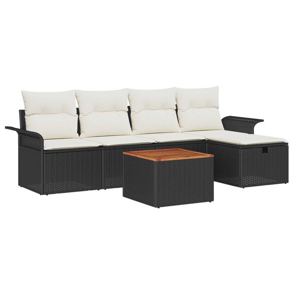 vidaXL Set de canapele pentru grădină cu pernă 6 pcs Negru Rattan poli