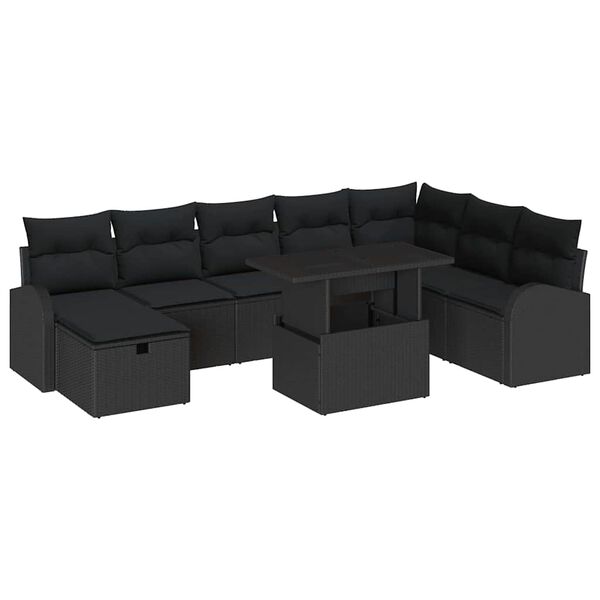 vidaXL Set de canapele pentru grădină cu pernă 9 pcs Negru Rattan poli