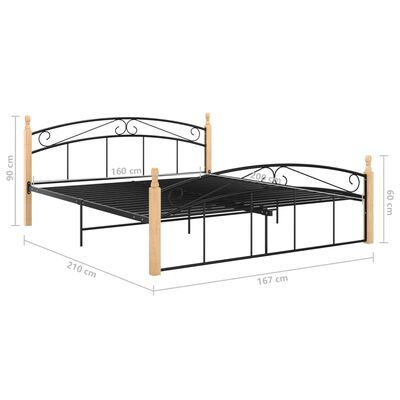 vidaXL Cadru de pat, negru, 160x200 cm, metal și lemn masiv de stejar